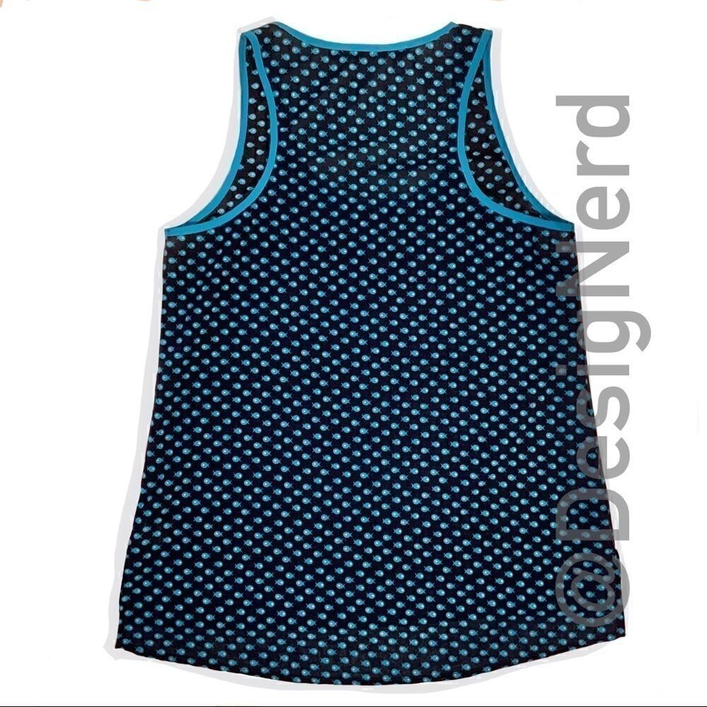 MODCLOTH RACERBACK HENLEY TANK TOP IN BLUE FISH TINY PRINT WOMEN’S SIZE SMALL - Picture 5 of 10